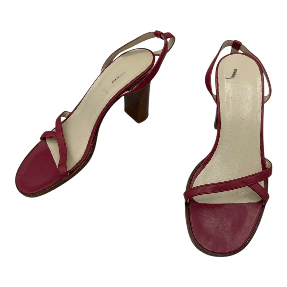 J‎ CrewChic Women's Magenta Leather Slingback Block Heel Sandals Size 7 Italy